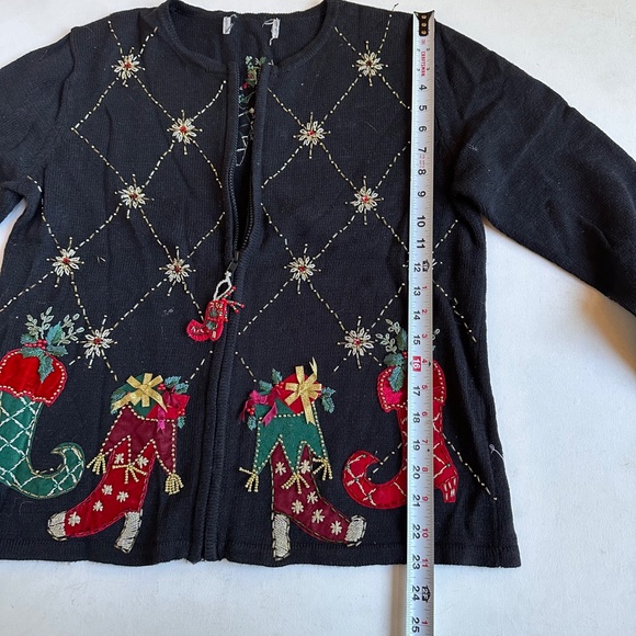 Vintage Christmas Stocking Boot Beaded Cardigan Sweater - Picture 3 of 6